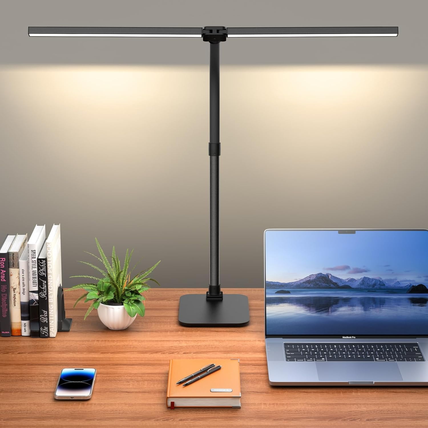 Black Adjustable Dual Head Gooseneck Desk Lamp with Remote
