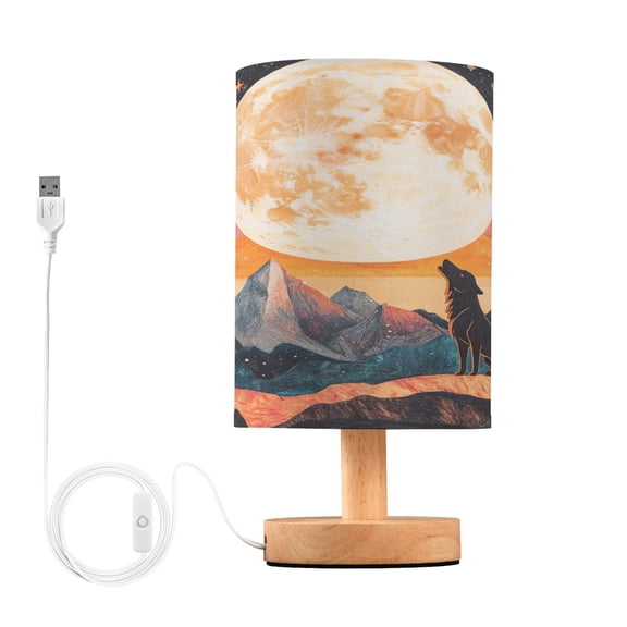 Desk Lamp Bedside Lamp 5.12x9.7In LED Lamp With USB Charging Interface For Bedroom Living Room Office Study Stylish Decoration Black Wolf under The Moon
