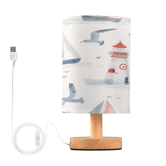 Desk Lamp Bedside Lamp 5.12x9.7In LED Lamp With USB Charging Interface For Bedroom Living Room Office Study Stylish Decoration Blue Sailing Lighthouse