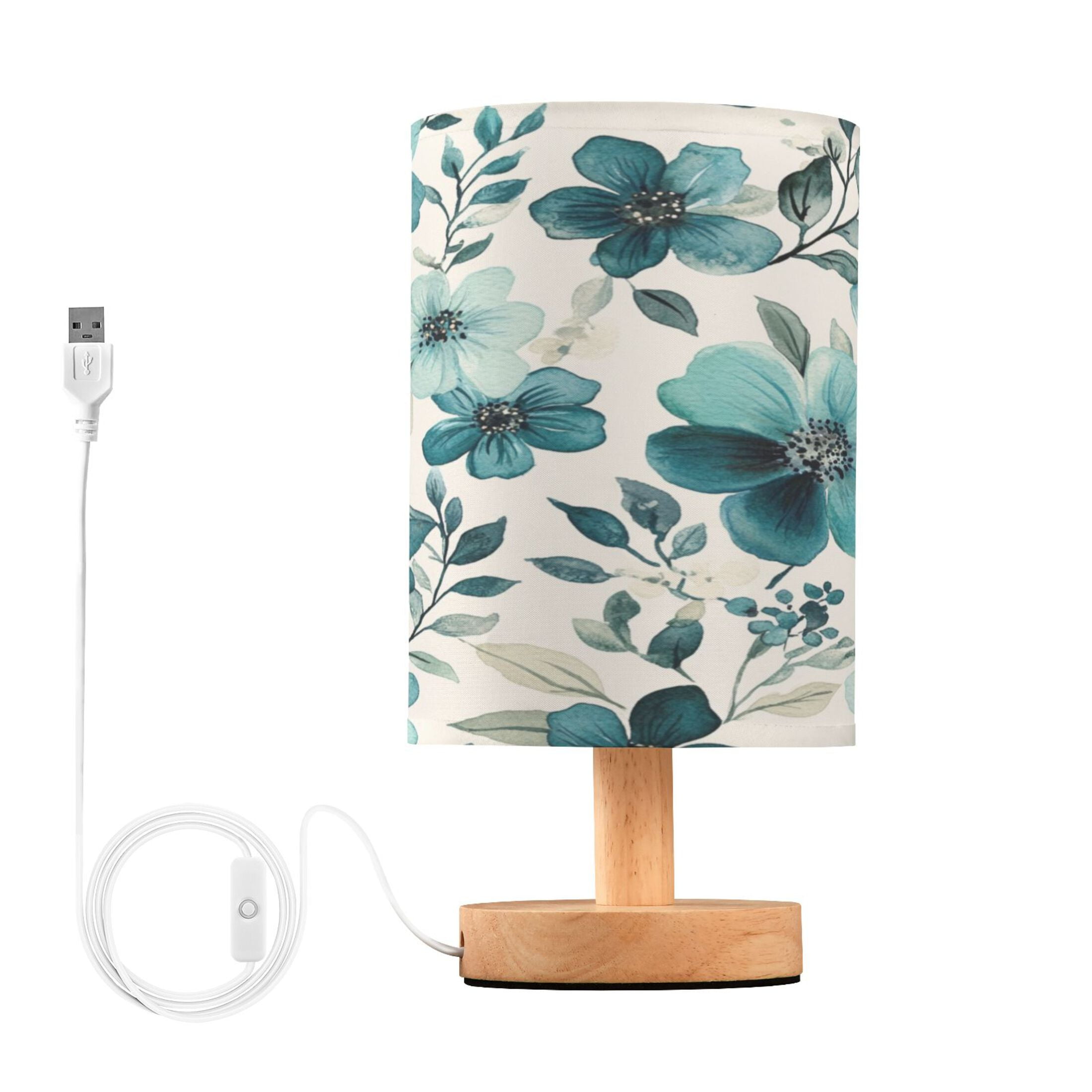 Desk Lamp Bedside Lamp 5.12x9.7In LED Lamp With USB Charging Interface For Bedroom Living Room Office Study Stylish Decoration Cartoon Turquoise Flowers