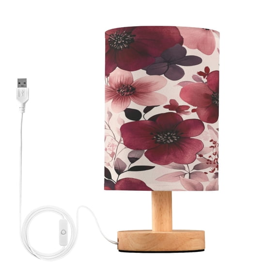 Desk Lamp Bedside Lamp 5.12x9.7In LED Lamp With USB Charging Interface For Bedroom Living Room Office Study Stylish Decoration Maroon Flowers