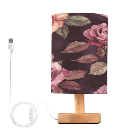 Desk Lamp Bedside Lamp 5.12x9.7In LED Lamp With USB Charging Interface For Bedroom Living Room Office Study Stylish Decoration Maroon Roses Seamless