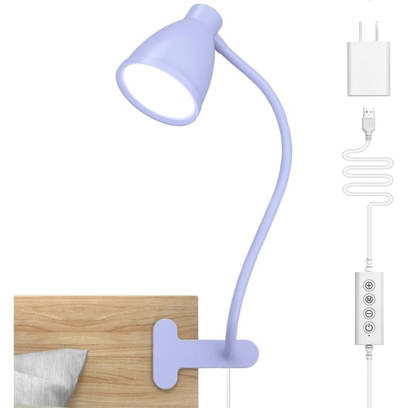 Desk Lamp with Clamp, 10W 38 LED Clip on Light, 5 Color 10 Brightness Auto Off Timer, Flexible Gooseneck Clip Lamp, Desk Lights for Office Home Bed Bedside Reading, Lilac Purple
