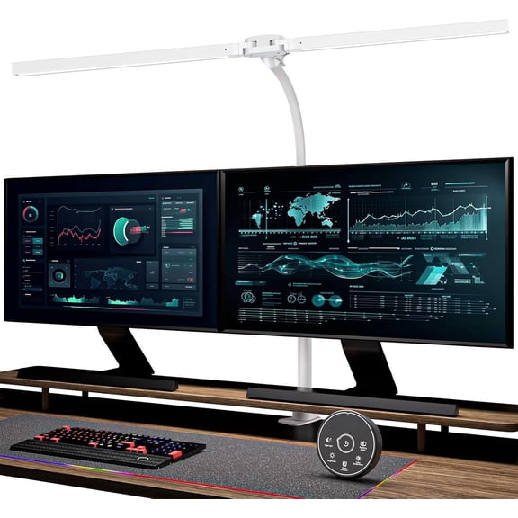 Desk Lamp with Clamp, 31.5" Desk Lamp for Office, 24W Double Desk Light, Dimmable & Color Temperature, Table Lamp with Remote Control, Brightest Computer Light