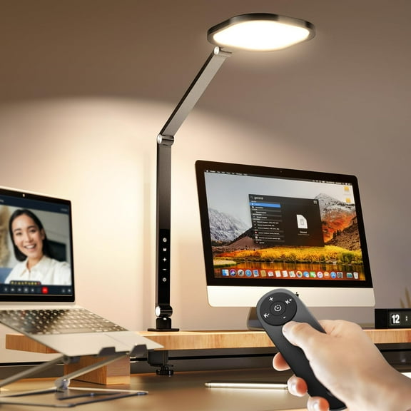Desk Lamp with Clamp for Home Office, 2000LM, 15W, CRI >97.8 Zoom Lighting for Video Calls, 3 Colors & 10 Brightness, Remoted Desk Light with Memory & Timer