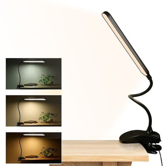 Desk Lamp Clip on Light, Desk Light with 3 Lighting Modes, Dimmable 4 Brightness Levels, 360° Adjustable Gooseneck, Eye-Caring Small Lamp for Bed Headboard Reading Makeup Eyebrow