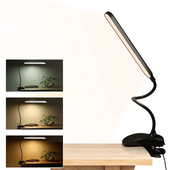 Desk Lamp Clip on Light, Desk Light with 3 Lighting Modes, Dimmable 4 Brightness Levels, 360° Adjustable Gooseneck, Eye-Caring Small Lamp for Bed Headboard Reading Makeup Eyebrow