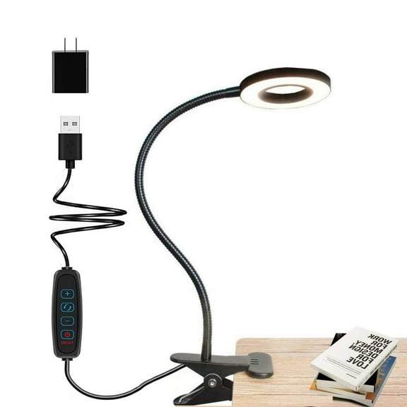 Desk Lamp Clip on Light,Desk Light 48 LED Lamp with 3 Lighting Modes,Dimmable 10 Brightness Levels,360° Adjustable Gooseneck,Eye-Caring Small Lamp for Bed Headboard Reading（Included Adapter ）