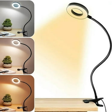Desk Lamp Clip on Light, Desk Light 48 LED Lamp with 3 Lighting Modes, Dimmable 10 Brightness Levels, 360° Adjustable Gooseneck, Eye-Caring Small Lamp for Bed Headboard Reading Makeup Eyebrow