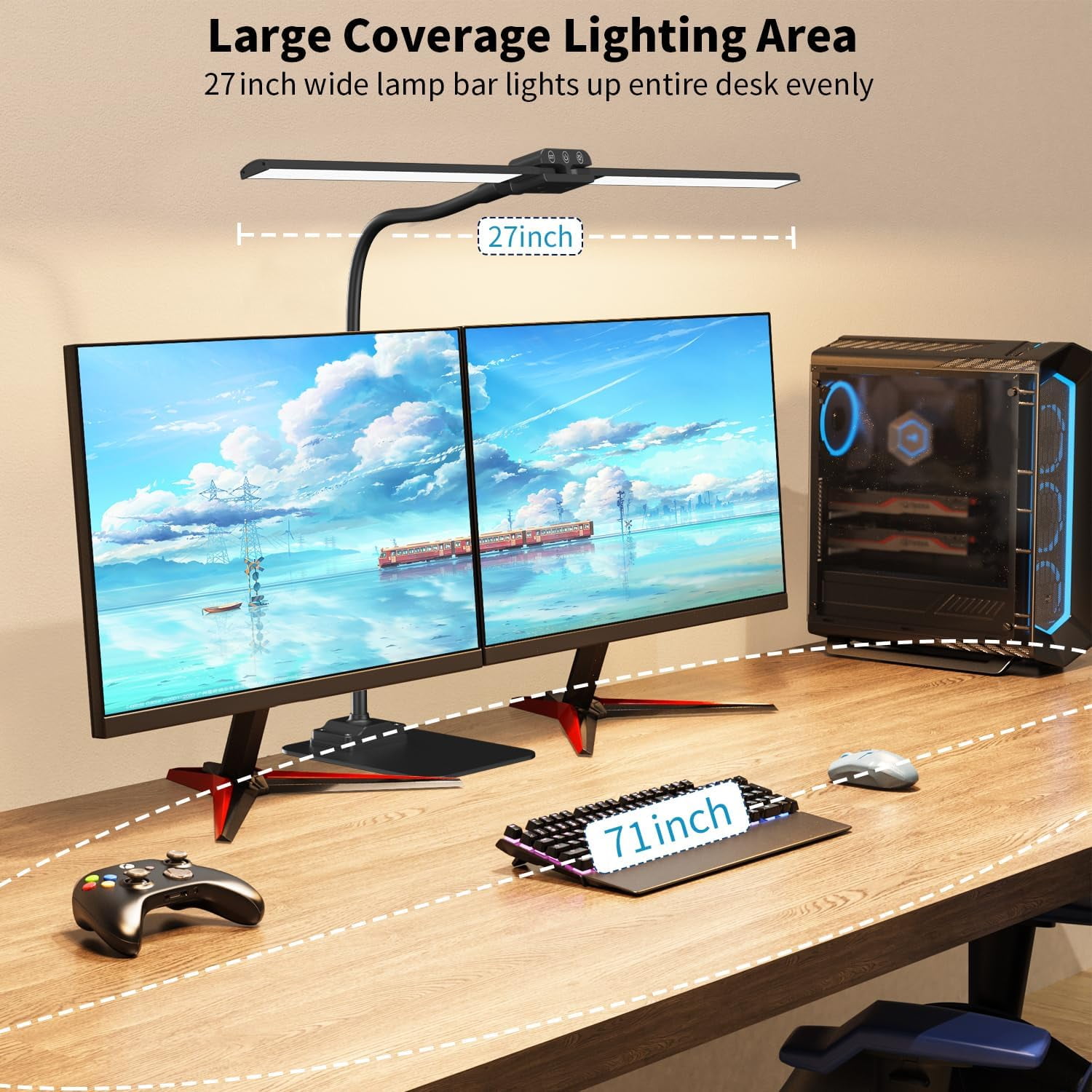 Black Adjustable Clip-on Desk Lamp with Wide LED Light Bar