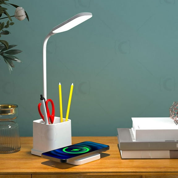 Desk Lamp for Home Office, LED Desk Light with USB C+A Charging Ports, Wireless Charger, 15W Stepless Dimming Reading Light Timer, Touch Bedside Table Lamp for College Dorm Room