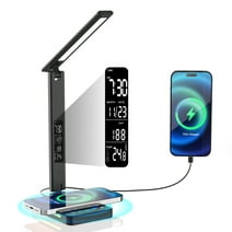 Desk Lamp, LED Desk Light with Wireless Charger, Dimmable Eye-Protecting Smart Lamp with Night Light, Kids for Study Reading
