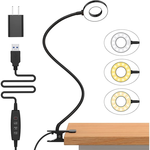 Desk Lamp, LED Reading Light with Clamp, 3 Color Modes & 10 Brightness Flexible Arm Book Light for Kids Reading Book in Bed at Night Clip on Table, Computer, Zoom Meetings - 27.6 Black