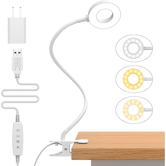 Desk Lamp, LED Reading Light with Clamp, 3 Color Modes & 10 Brightness Flexible Arm Book Light for Kids Reading Book in Bed at Night Clip on Table, Computer, Zoom Meetings - 27.6‘’ Black