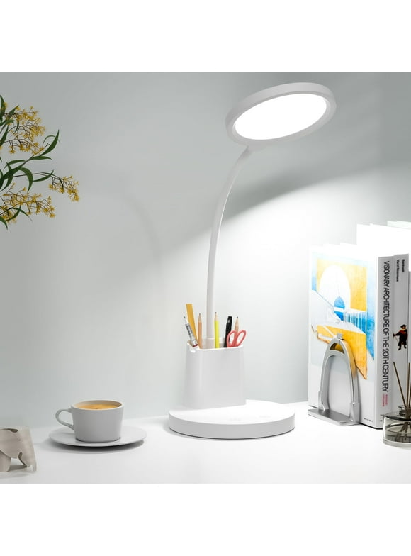 Desk Lamp, LED Table Lamps for Home Office, 3 Lighting Modes, 800LM Eye-Caring Desk Light with Pen Holder, Touch Control, Dimmable, 360° Gooseneck Desk Lamp for College Dorm Room, White