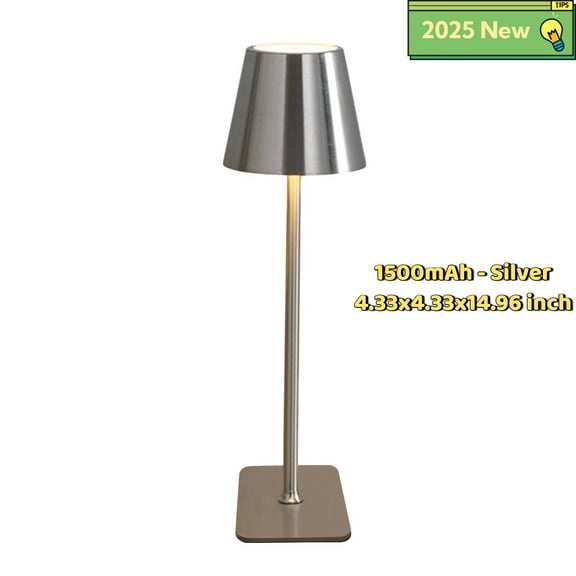 Desk Lamp - Lamp for Bedroom - 1500mAh Rechargeable Table Lamp, 3 Color Dimmable Touch Lamp, LED Desk Lamp for Bedroom/Reading/Office/Outdoor Party Coffee Shop, Night Light (Silver)