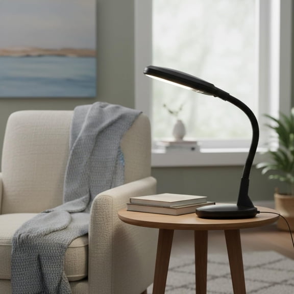 Desk Lamp - Natural Sunlight Lamp with Adjustable Gooseneck - Reading Light for Working, Crafting, Sewing, or Homework (Black)