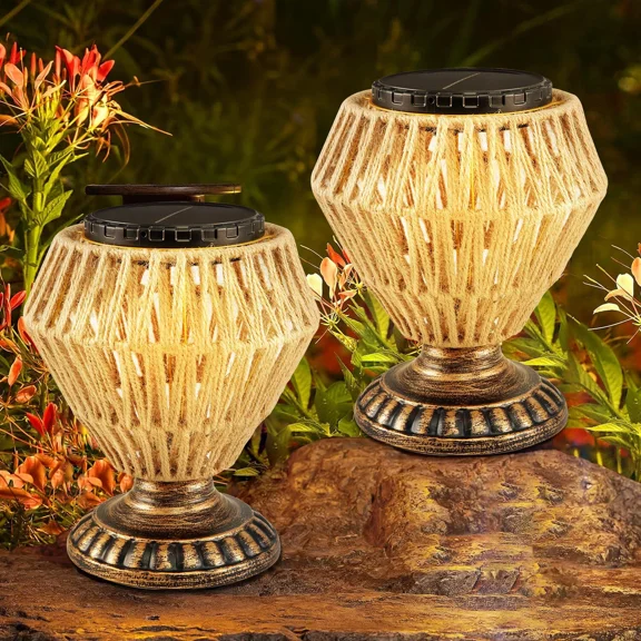 Desk Lamp Rattan Woven Solar Powered Eye-Caring Adjustable Reading Night Light