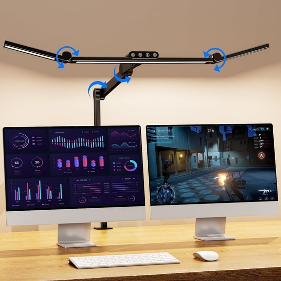 VicTsing LED Desk Lamp with Clamp, 24W Stepless Dimming Architect Light, 270°-360° Adjustable 3-Light Bars with 7×5 Eye Care Modes for Home, Office, Study