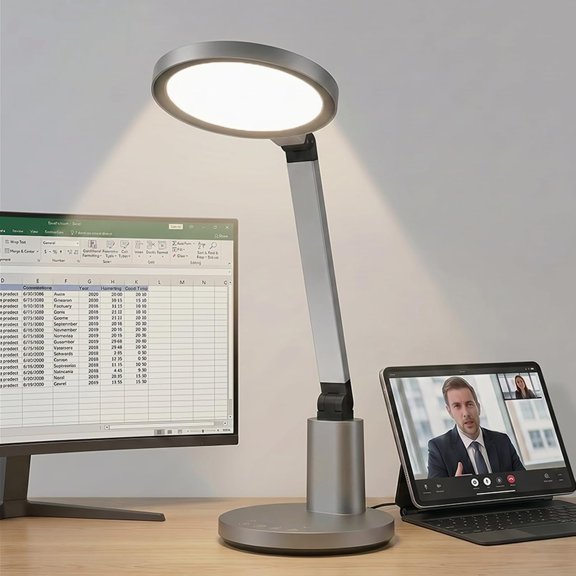 Desk Lamp for Home Office, Eye-Caring Diffused Table Lamp, 3 Colors & Dimmable Computer Lamp with Timer Function, Metal Swing Arm Reading Light
