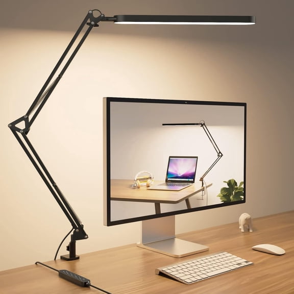 Desk Lamp for Home Office, Eye Comfortable LED Desk Light for Long Hours, Adjustable Swing Arm with Memory Function, Black