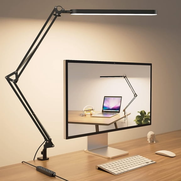 Desk Lamp, Eye Comfortable LED Light, Adjustable Swing Arm with Memory Function, Black