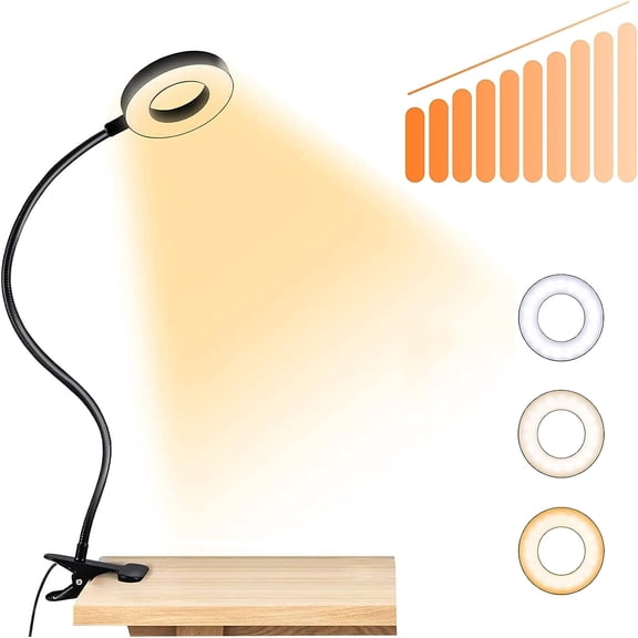Desk Lamp, led Reading Lights, Flexible Headboard Gooseneck Reading Light with 3 Colors and Stepless Adjustable Brightness for Desk, Bed Headboard and Computers Live and tiktok
