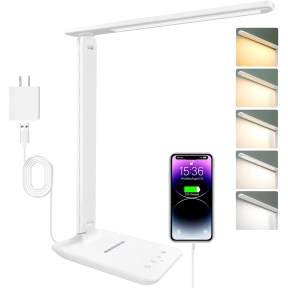 Desk Lamp with 15W & Port, Dimmable Table Lamp with 5 Lighting Modes, Touch Control, Foldable & Portable Desk Light for , Office, , Reading