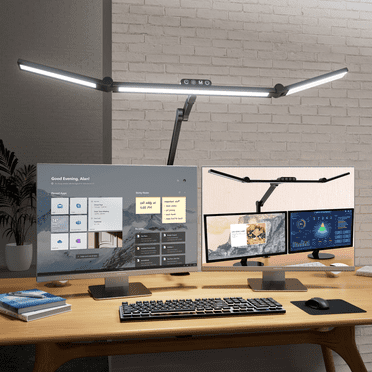 LED Desk Lamp for Home Office - 24W 1500LM Desk Lamps with Clamp Architect Table Lamp Adjustable Head Stepless Dimming Work Light(Black)