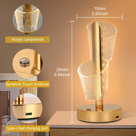 Hnjugfe LED Table Lamp, Gold Bedside Lamp, Touch Lamp, Dimmable Night Light for Bedroom Reading Nightstand