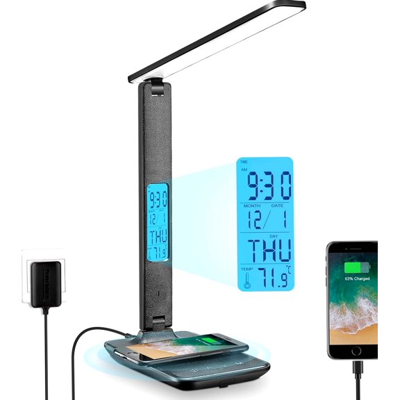 Desk Lamp with Wireless Charger: USB Charging Multicolor