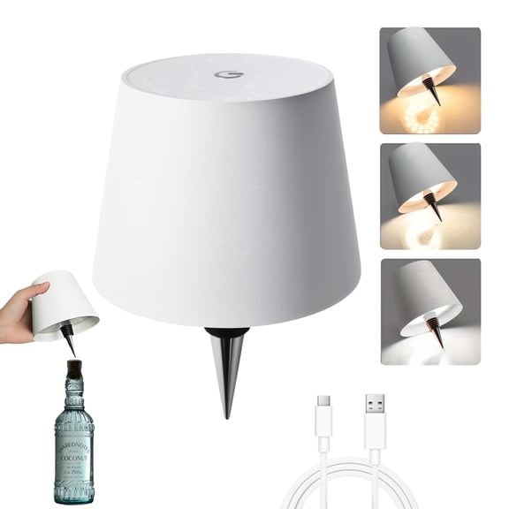 Rechargeable Wireless Wine Lamp, LED Touch Dimmable Light for Liquor Bottles, 3 Color Modes for Home Bar & Table Decor,  White