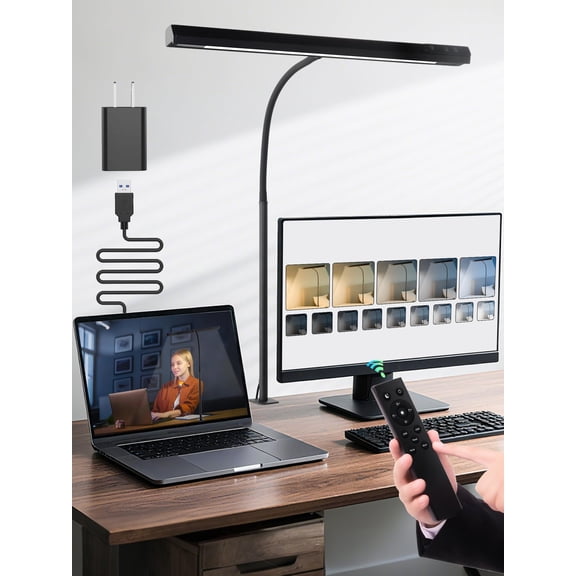 Desk Lamps for Office,5 Color+9 Brightness Desk Light,Touch & Remote Control,1000 Lumen Bright Light with Timer,12W Clamp Lamp for Computer, Reading, Study, Workbench