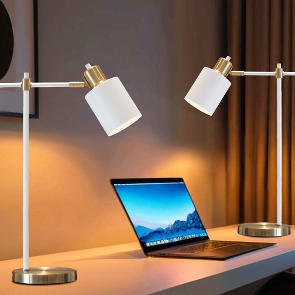 Desk Lamps for Home Office White Table Lamps Set of 2 for Bedroom Desk Table Lamp for Living Room Night Stands 21" Metal Modern Classical (2 Pack)
