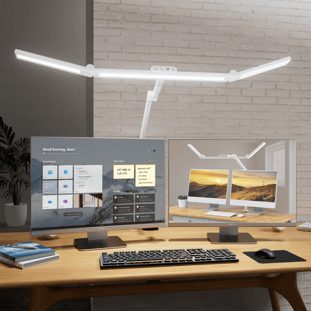 Desk Lamps for an Office in Home, LED Swing Arm Desk Lamp with Clamp, 24W Ultra Bright Auto Stepless Dimming and Tempering Table Light(White)