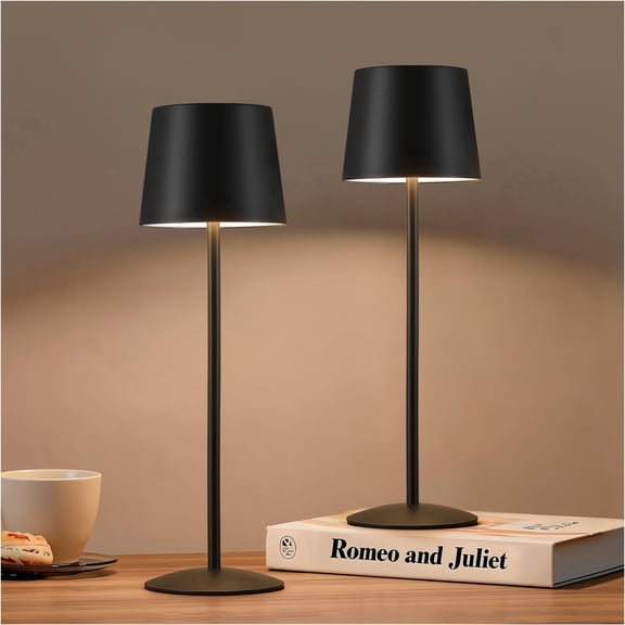 NATYSWAN Modern Black LED Desk Lamps 2-Pack, Adjustable Height, Touch Dimmable, Rechargeable 4000mAh Battery, USB-C Charging, Metal Accent Light for Bedroom, Nursery, Home Office, Party Decor