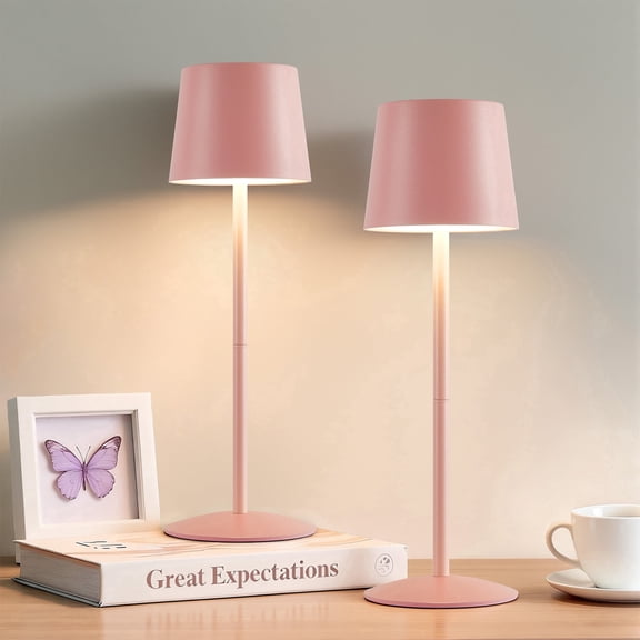 NATYSWAN Modern Pink LED Desk Lamps 2-Pack, Adjustable Height, Touch Dimmable, Rechargeable 4000mAh Battery, USB-C Charging, Metal Accent Light for Bedroom, Nursery, Home Office, Party Decor