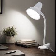 Clip On Led Desk Lamp, Flexible Gooseneck, Eye-Caring 4.5W Energy-Saving Study Lamps, Anti-tip Bedside Reading Light, Desk Lamps for College Dorm Room, Home Office, Modern Lamp, White