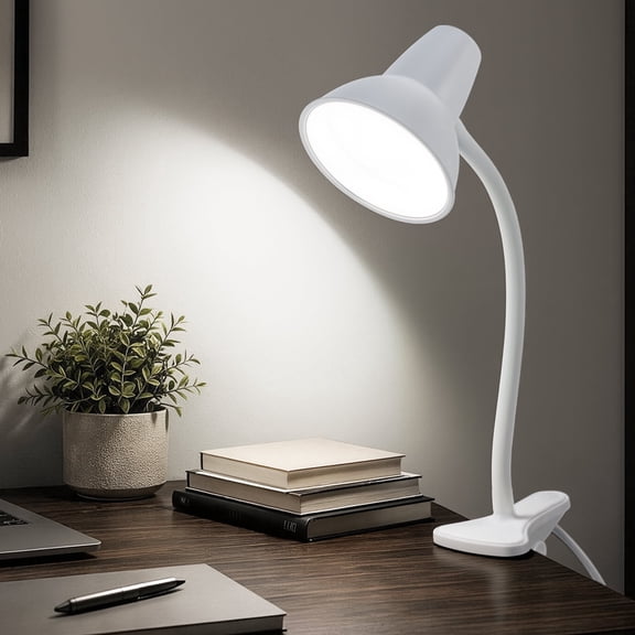 Clip On Led Desk Lamp, Flexible Gooseneck, Eye-Caring 4.5W Energy-Saving Study Lamps, Anti-tip Bedside Reading Light, Desk Lamps for College Dorm Room, Home Office, Modern Lamp, White