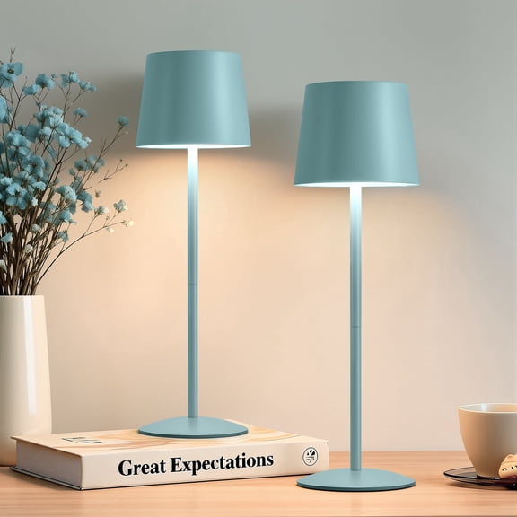 NATYSWAN Modern Blue LED Desk Lamps 2-Pack, Adjustable Height, Touch Dimmable, Rechargeable 4000mAh Battery, USB-C Charging, Metal Accent Light for Bedroom, Nursery, Home Office, Party Decor