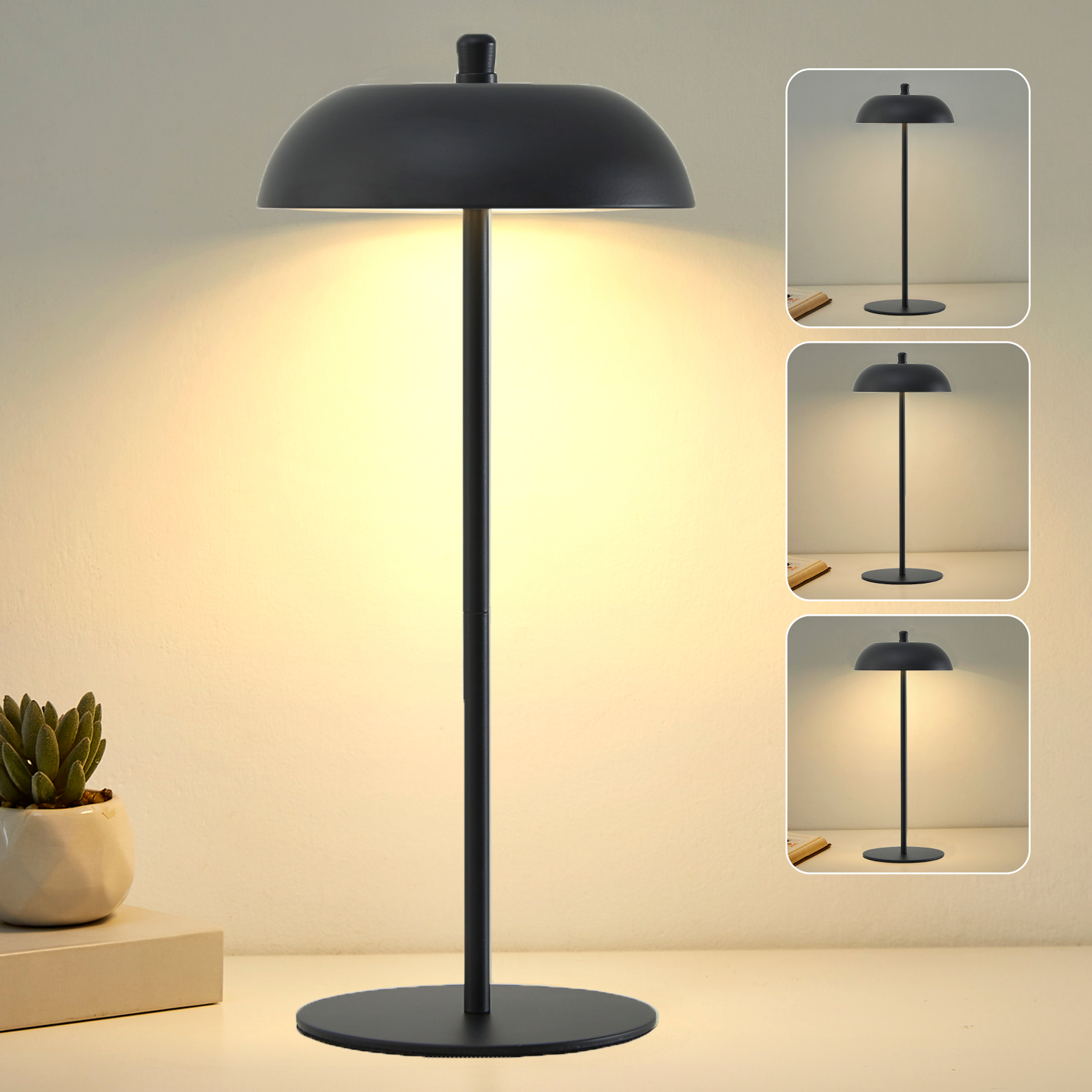 NATYSWAN Cordless Table Lamp Rechargeable,3 Way Dimmable LED Desk Lamp Adjustable Height,Black Modern Touch Nightstand Lamp for Dorm Home Bedroom Office