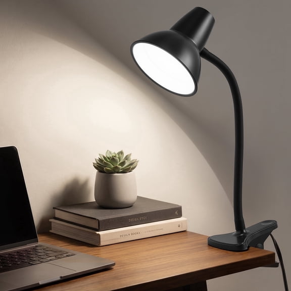 Clip On Led Desk Lamp, Flexible Gooseneck, Eye-Caring 4.5W Energy-Saving Study Lamps, Anti-tip Bedside Reading Light, Desk Lamps for College Dorm Room, Home Office, Modern Lamp, Black
