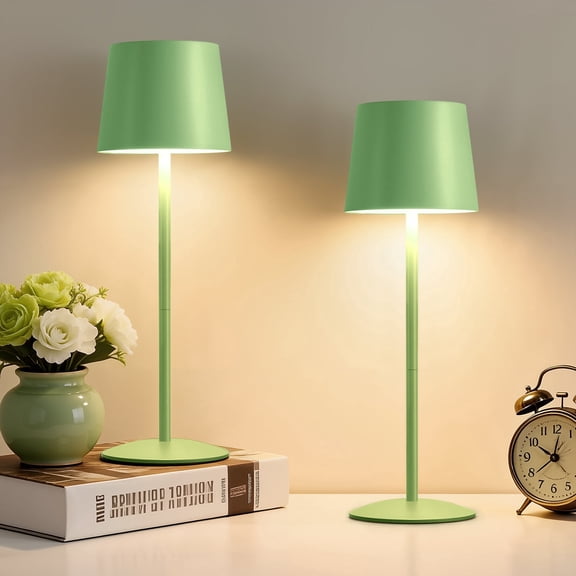 NATYSWAN Modern Green LED Desk Lamps 2-Pack, Adjustable Height, Touch Dimmable, Rechargeable 4000mAh Battery, USB-C Charging, Metal Accent Light for Bedroom, Nursery, Home Office, Party Decor