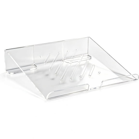 Desk Laptop Stand with Clear Acrylic Build, Slotted Support Platform and Open Underside for Stable Raised Placement on Study and Work Tables