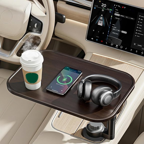Desk for Laptop, Table & Tray with 360? Rotating Cup Holder, Adjustable Height Tray, As Table Tray or Seat Tray, Compatible with Model 3/Y/S, /