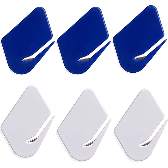 Desk Letter Opener Envelope Slitter Concealed Blade Cutter Knife Mail Package Opening Tool,White and Blue, Pack of 6