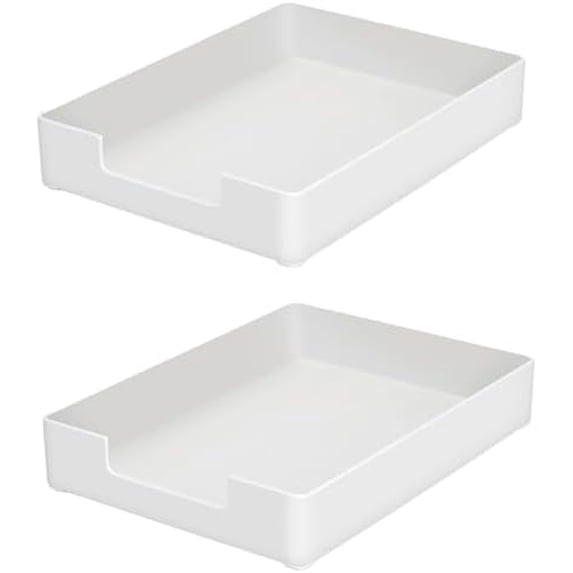 Desk Letter Tray, 2 PCS A4 Size Plastic Stackable File Document Organizer, Office Desktop File Paper Holder, Anti-Skid Stacking Support for Office Supplies (2X White)