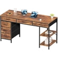 thumbnail image 1 of Amadwell 54" Desk with Drawers & Storage, Office Desk with Reversible Shelves, Gaming Computer Desk, Brown, 1 of 9