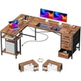 thumbnail image 1 of 63 Inch L-Shaped Desk with Fabric Drawers, Reversible Home Office & Gaming Desk with Power Outlets, USB-C, and Adjustable Storage Shelves, 1 of 9