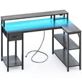 thumbnail image 1 of Amadwell 47 Inch L Shaped Desk with LED Strip, Corner Gaming Desk with Power Outlet, Drawer & Shelves, 1 of 9